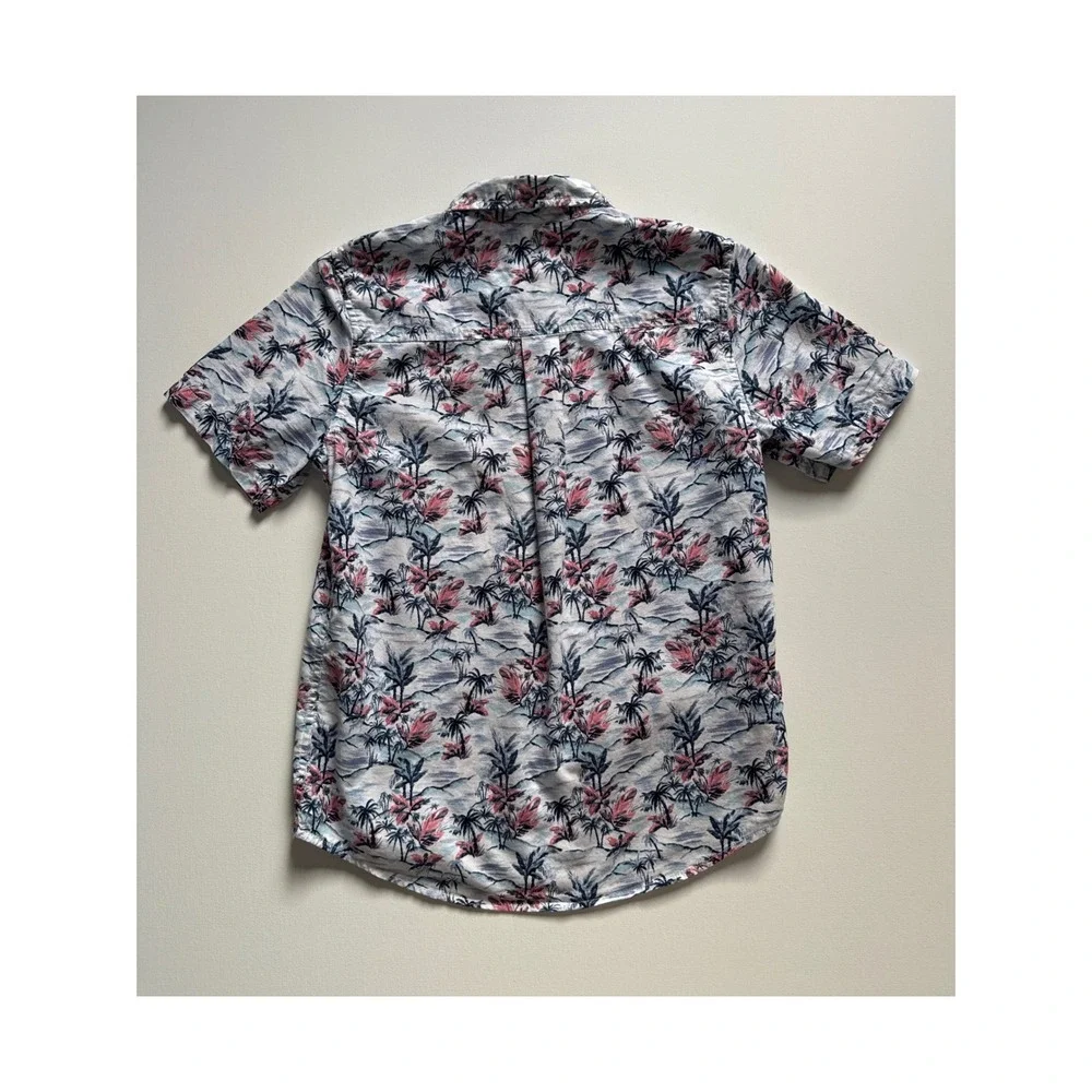 The Childrens Place Boys L 10/12 Tropical Palm Tree Short Sleeve Button Down